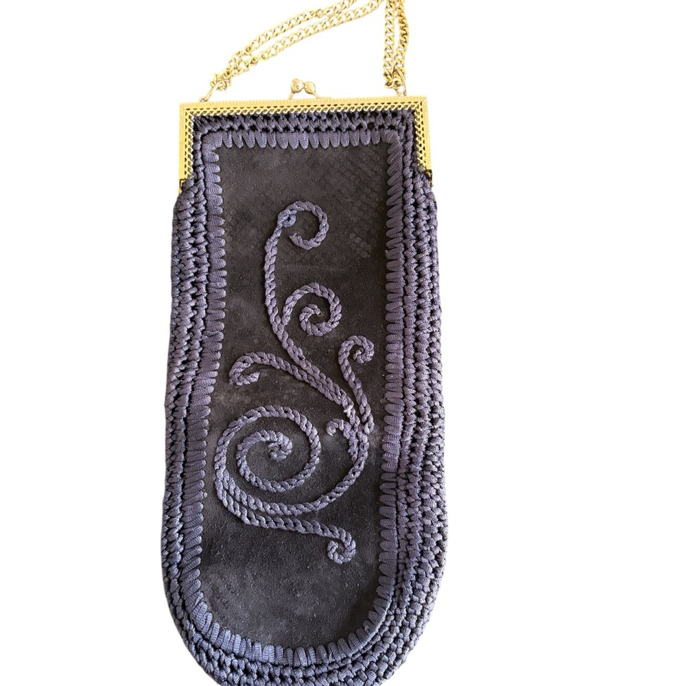 Vintage Navy Suede and Woven Purse